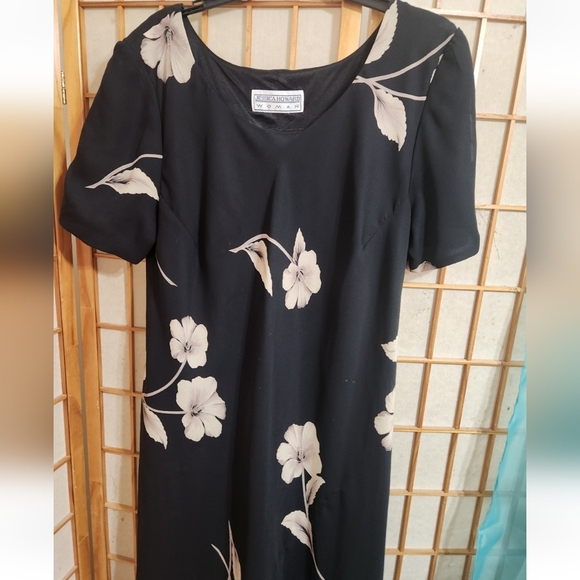 JESSICA Howard Elegant Black CREAM Floral Dress Spring TIERED HEM Long PULL OVER - Picture 5 of 10